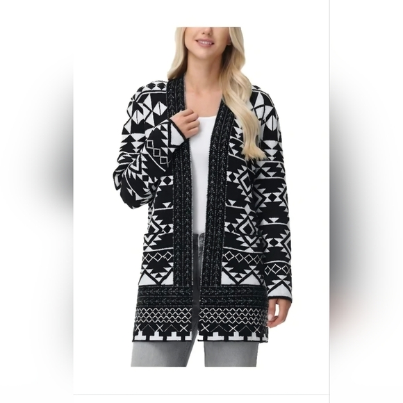 Frye Womens' Southwestern Patterned Jacquard Black & White Cardigan Size XL - Picture 3 of 11
